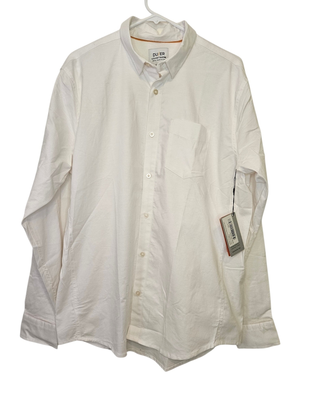 DU/ER Men's White Long-Sleeve Dress Shirt Classic Pocket Business Casual Formal
